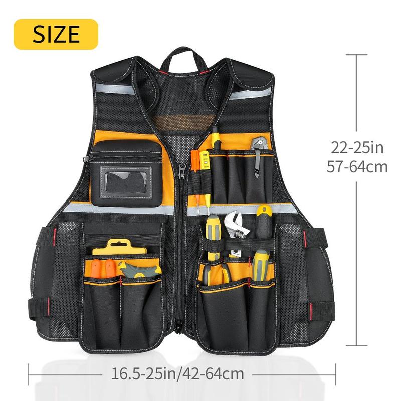 Multi-functional Tool Vest, Multi-pocket Tool Vest for Men, Tool Storage Vest for Home and Office, Reflective Safety Vest