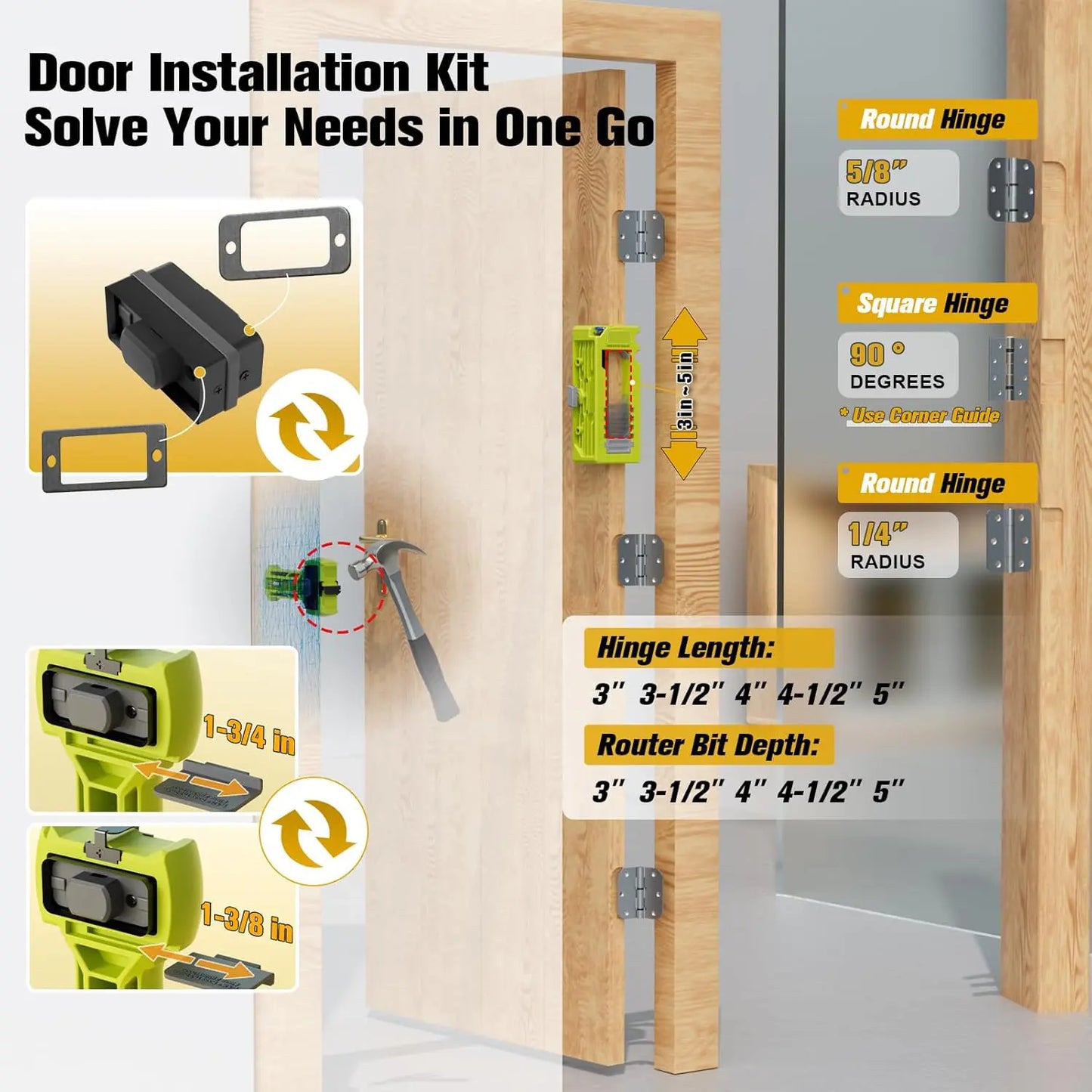 Hinge Door Lock Hole Positioner Kit Set, Hinge Door Lock Installation Kit, Mortiser Template Holder Orifice Locator, Door Hardware Tool, Hinge Router Template image 3
