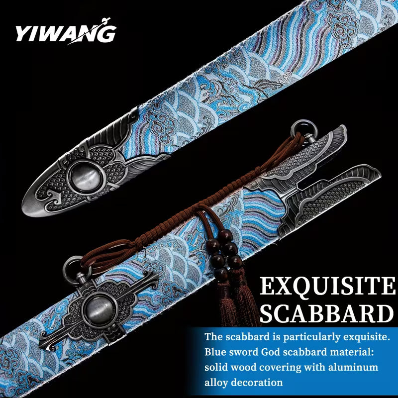 Shuanglong Handmade Chinese Jian Sword – 1060 High Carbon Steel Full Tang Blade, Blue Engraved Surface, Double Dragon Handle, Luxury Scabbard, Blunt Edge for Safe Display & Gift