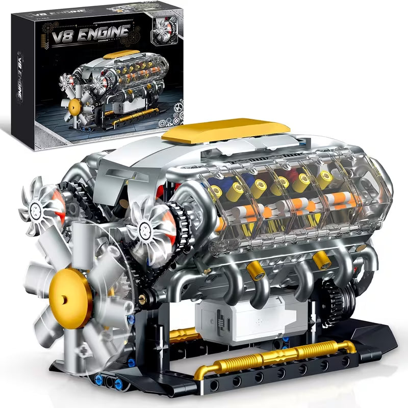 GOQI 3053-YC614 Mechanical Engine Building Set – L‑Type Inline Cylinder Model, 847pcs, Motorized Moving Parts, STEM Educational Toy Gift for Boys