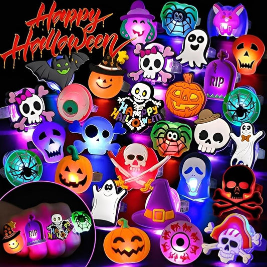 50Pcs LED Halloween Ring,Halloween Ring,Glowing Pumpkin Skull Ring Gift,Halloween Christmas Party Decoration Home Horror Props Supplies,Perfect for Halloween