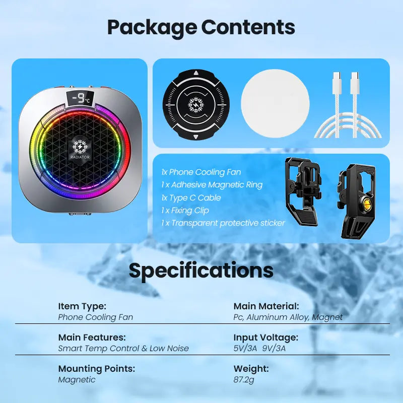 BlueWow TH16 Pro Max Portable USB Phone Cooler - 5 Modes, Stepless Level Adjustment, Vibrant RGB Lighting, Magnetic & Clip-On Design, Charging Gaming Accessory, Gift Box for Mobile PUBG, CODM image 9