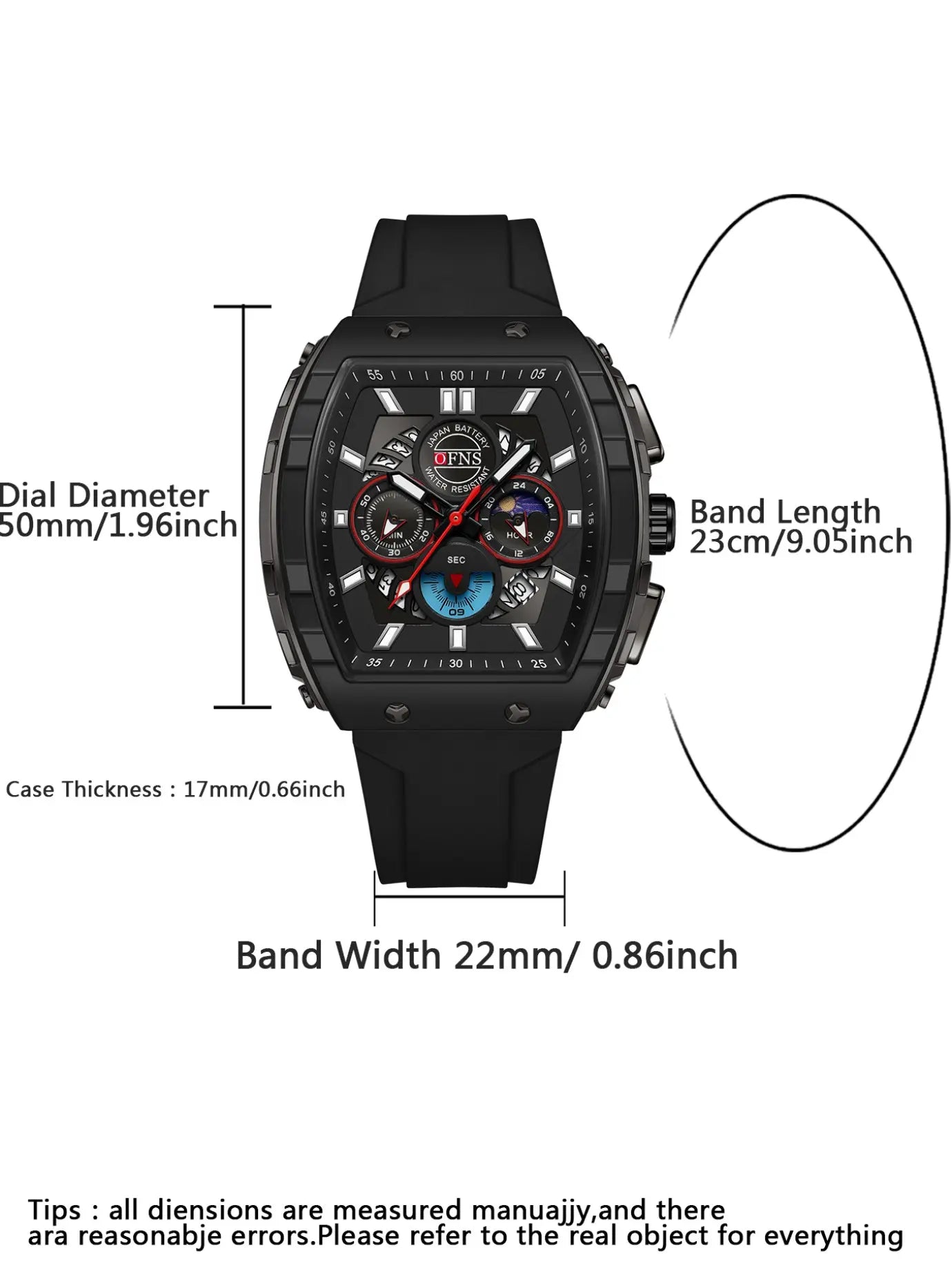OFNS Quartz Watches for Men Luminous Analog Watch Waterproof Chronograph Calendar Silicone Strap Outdoor Sports Watch, Multifunctional Watch, for Party, Daily Decor & Gift with Box image 2