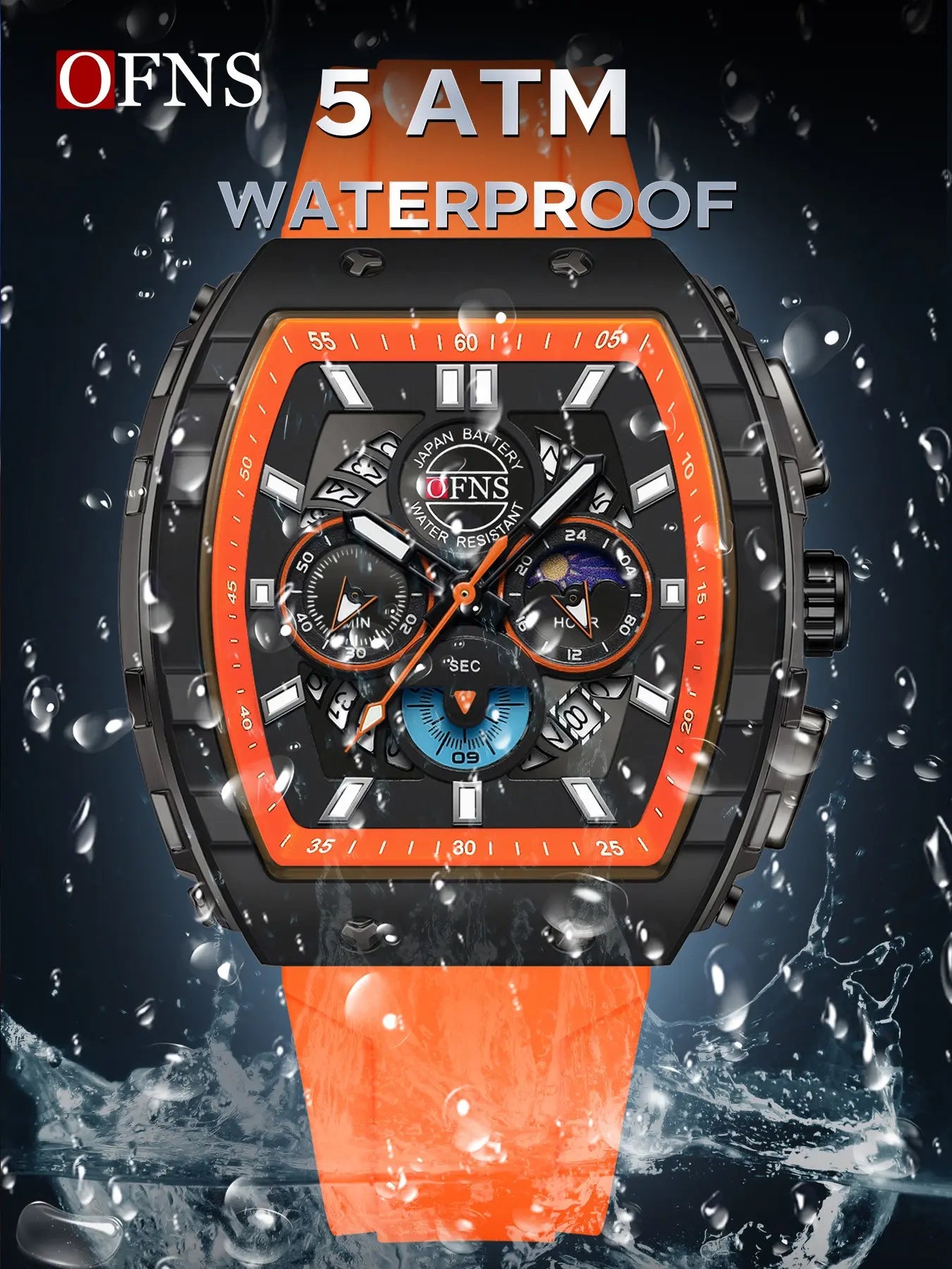 OFNS Quartz Watches for Men Luminous Analog Watch Waterproof Chronograph Calendar Silicone Strap Outdoor Sports Watch, Multifunctional Watch, for Party, Daily Decor & Gift with Box image 6