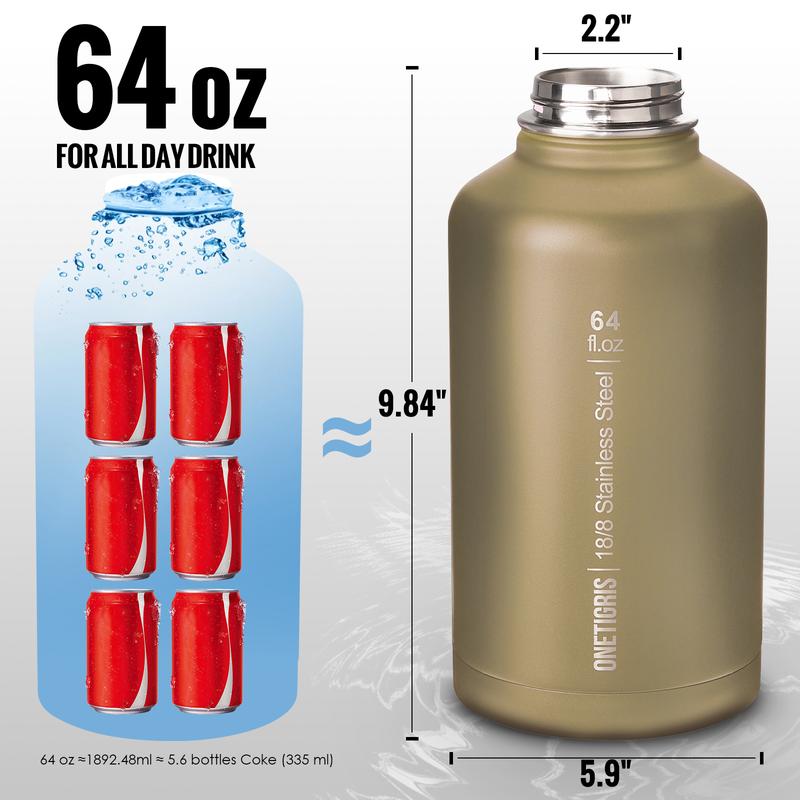 64oz Portable Cold & Hot Stainless Steel Water Bottle with Straw - Reusable Drinkware, Washable Tumbler, Perfect Gift for Dad & Mom Vacuum Insulated Flask Insulated Thermos