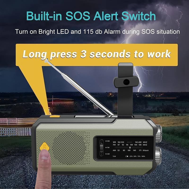 Hand-Crank/Solar Radio, Emergency Audio Radio Equipment with 2000mAh Power Bank & LED Light, Summer Portable Compact SOS Alarm Weather Radio, Outdoor Essentals, Gift