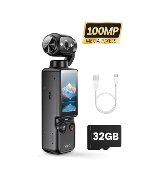 W&O Portable 2.5K Ultra HD Video Recorder with 180° Rotating Lens, Handheld Stabilizer Pocket Camera, Full Body Camera for Vlogging, Travel & Daily Life Recording, USB Rechargeable, Black, Vlogging Camera, Modern Gadget, Built-in 32G memory card