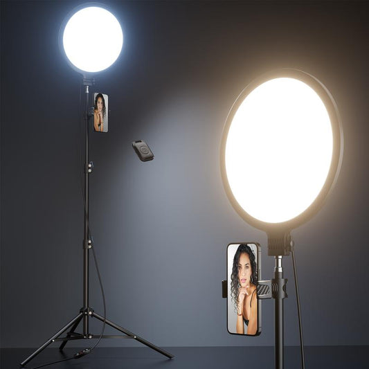 10.5" Ring Light with 69" Tripod Stand and Phone Holder Kit, Full-Screen Zoom Lighting for Video Recording, Makeup, Live Stream, Dimmable LED Selfie Ring Light Tripod for iPhone with Remote