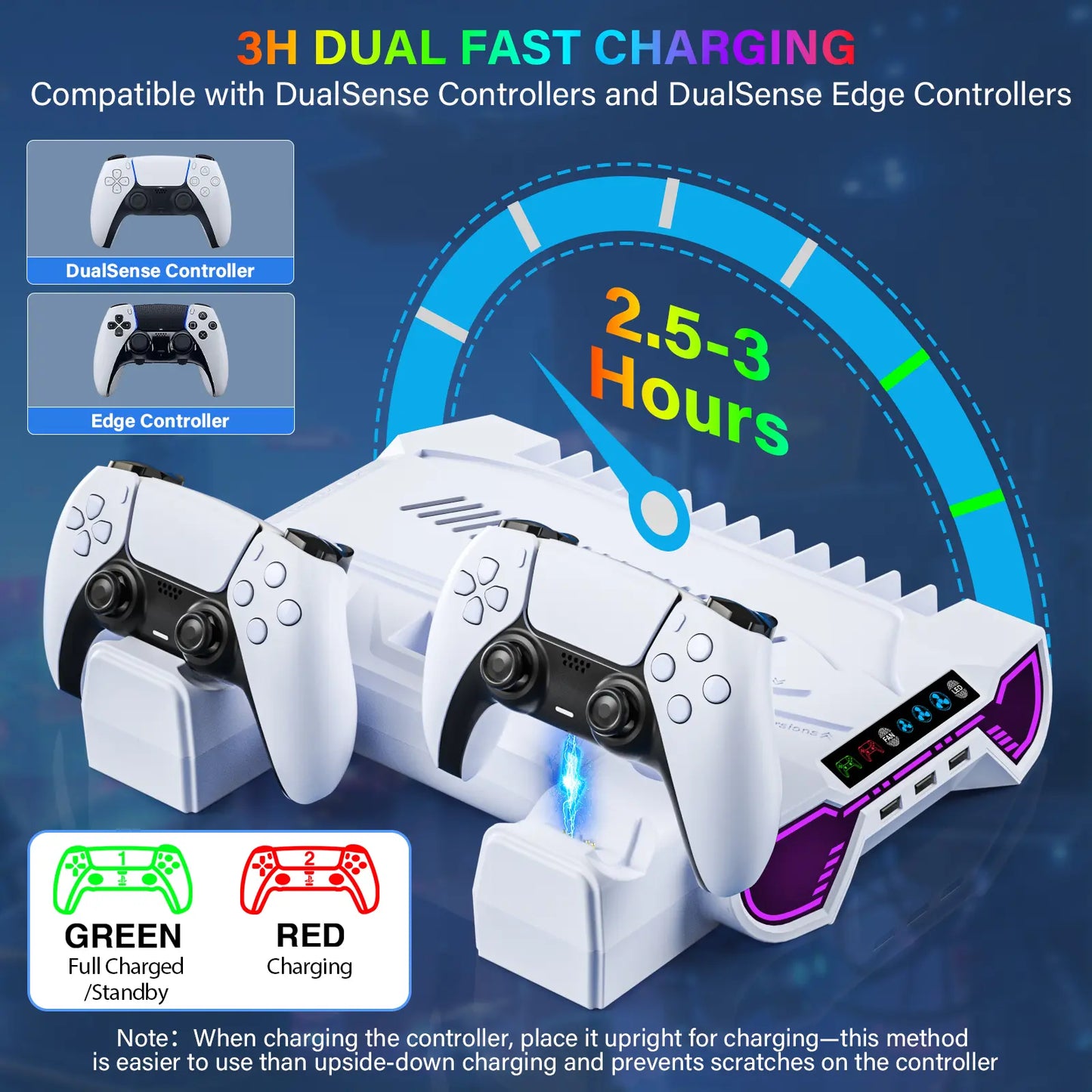 PS5 Cooling Station Charging Base with Upgraded Touch Screen for Standard/Slim/Pro, All-in-One Stand Compatible Disc/Digital, Dual Controller Charger,3-Level Cooling Fan, 3 USB Hub, Best Christmas Gift for Gamers