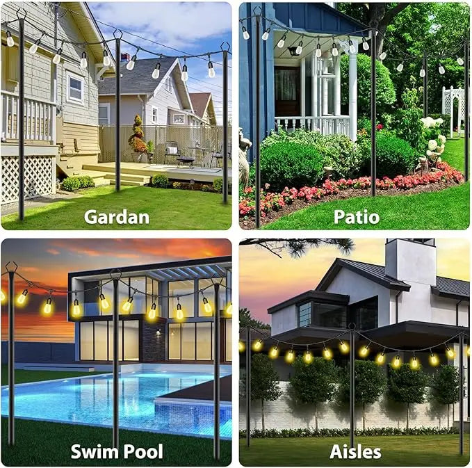 Cash on Delivery Wrought Iron String Light Stand, Outdoor Light Pole Support Rod Ground Stake Decorative Light Frame for Garden Balcony Backyard Decoration