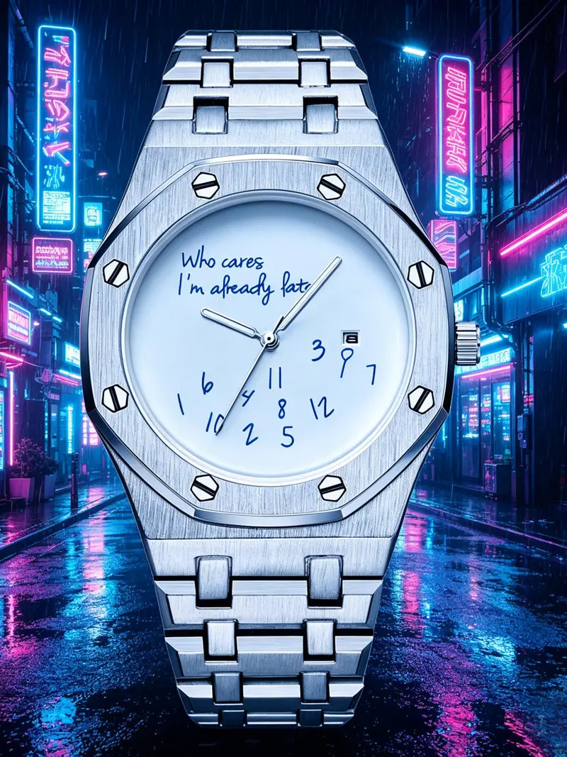 Men's Vintage Fashion Quartz Watch – Stainless Steel Round Dial, Graffiti Numbers, Casual Trendy Wristwatch, Ideal Gift