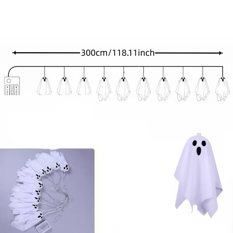 10-Pack Halloween Ghost Icicle Lights – Curtain String Lights for Haunted House & Porch Decor