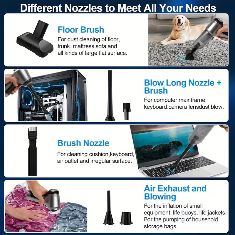 2-in-1 Wireless Handheld Vacuum Cleaner, High-Power Car Vacuum & Blower, Portable Powerful Vacuum with Home Dusting Brush Head
