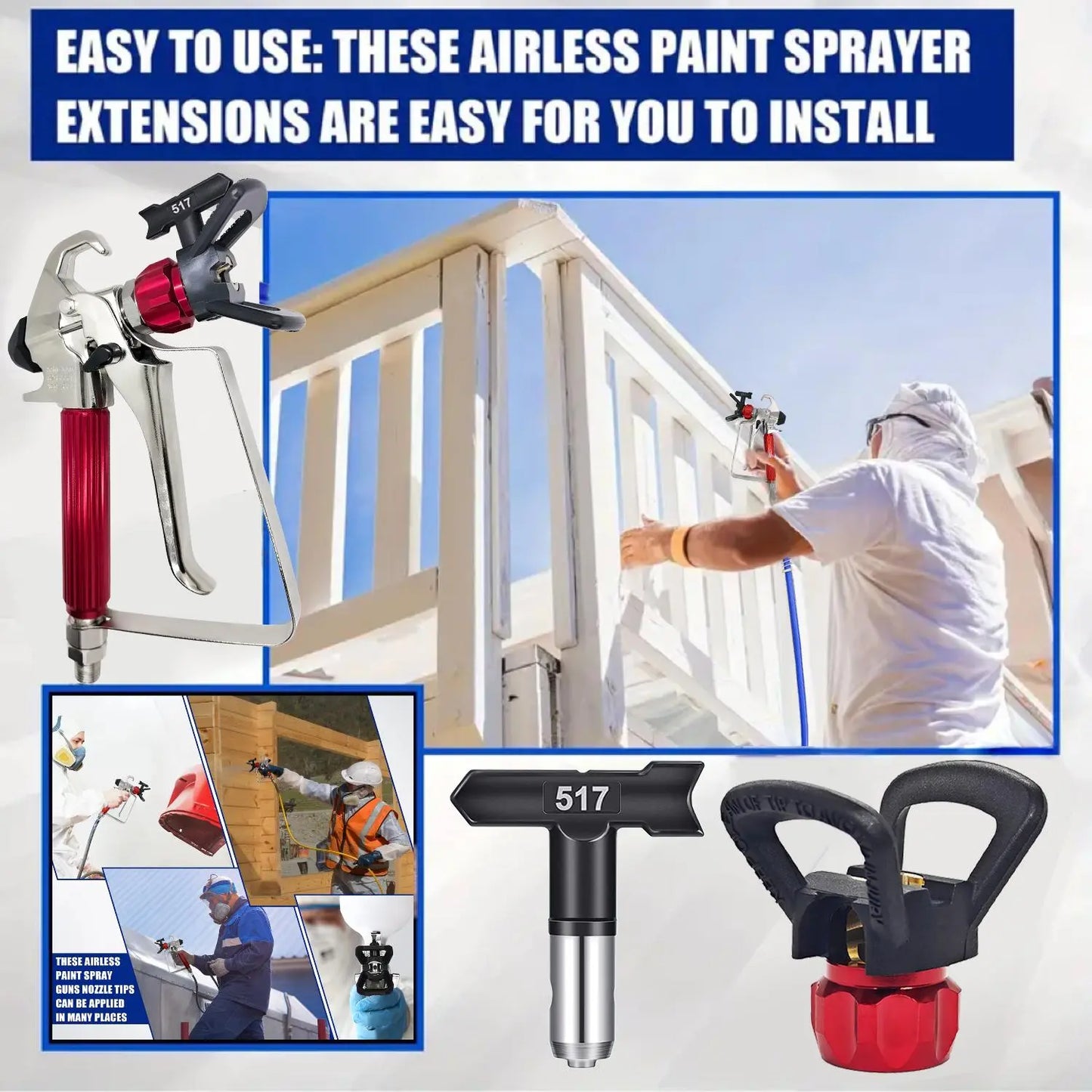 Airless Paint Sprayer Accessories Kit - Flip-Top Nozzle, Gasket, Extension Rod and Holder