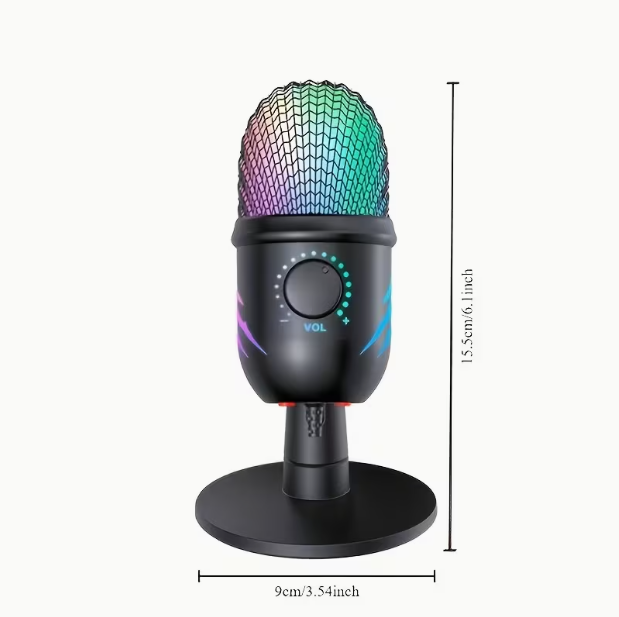 USB Desktop Condenser Microphone – Plug & Play with Stand, RGB Lighting, Noise Reduction, Advanced Built-in Chip, for Gaming, Singing, Live Streaming, Video Conferencing & Podcasting