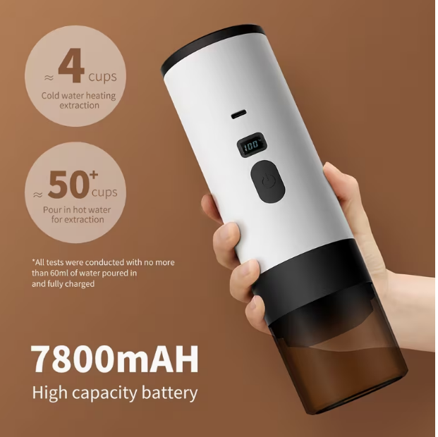Portable Espresso Machine with Heating Function – USB Rechargeable, Compatible with Ground Coffee & Capsules, LED Power Indicator, Easy-Clean with Stand, Compact for Travel, Camping, RV, Office & Outdoor
