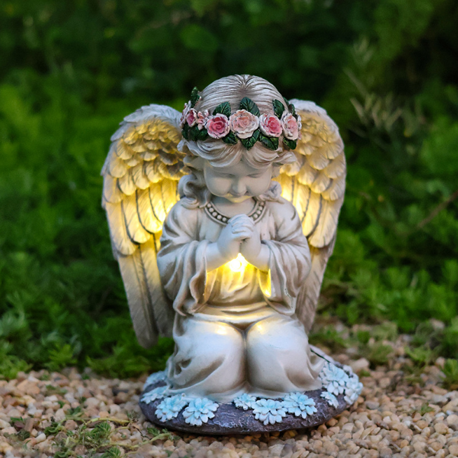 Solar Angel Garden Statue with LED Lights – Resin Flower Sculpture, Outdoor Lawn, Yard, Patio, Porch & Balcony Decor