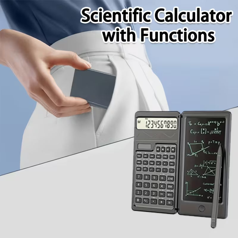 Ultra-Slim LCD Writing Board & Scientific Calculator – 10-Digit, Solar & Battery, for Math & Physics