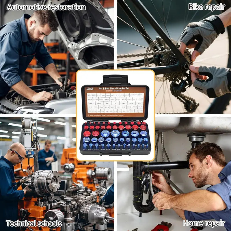 52-Piece Nut and Bolt Thread Checker Kit - 28 SAE and 24 Metric Sizes, Thread Gauge for Quick Identification