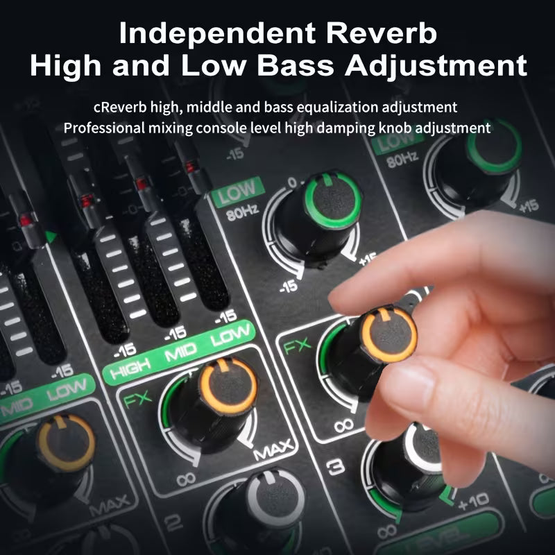 6-Channel USB Audio Mixer – 256 Reverb Effects, Professional for Music & Recording