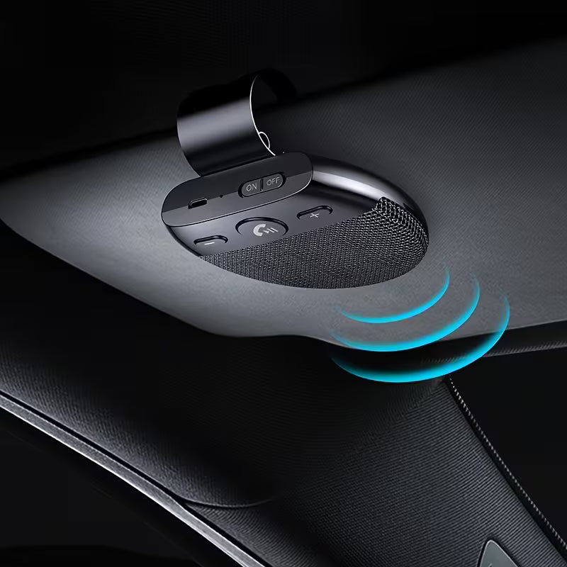 Car Hands-Free Speakerphone – Sun Visor Kit with Mic, Auto Power-On & Music Playback