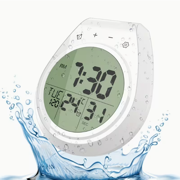 Digital Bathroom Clock with Large LCD Display – Shower Timer & Thermometer, Suction Cup Mount, 99-Minute Countdown, °C/°F, 12/24H, IP4, for Shower, Kitchen & Home Decor