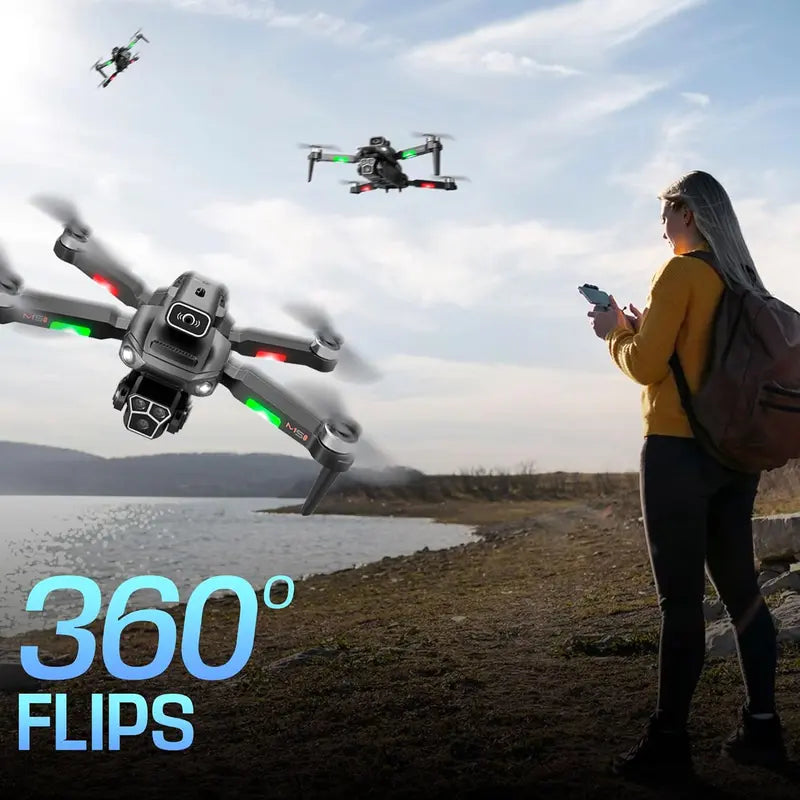 Drone with Camera – Wi-Fi FPV, Gesture Control, Foldable, 15 Min Flight Time (2 Batteries, 15 Mins Each), Carrying Case, Adjustable Lens, Brushless Motor, Obstacle Avoidance, One-Key Take Off/Land, 2.4GHz, Black – Great Gift for Teens