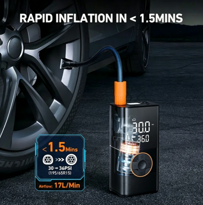 Portable Tire Inflator Air Compressor - Digital Dual Display, 150 PSI, LED Light for Cars, Motorcycles, Bikes and Balls