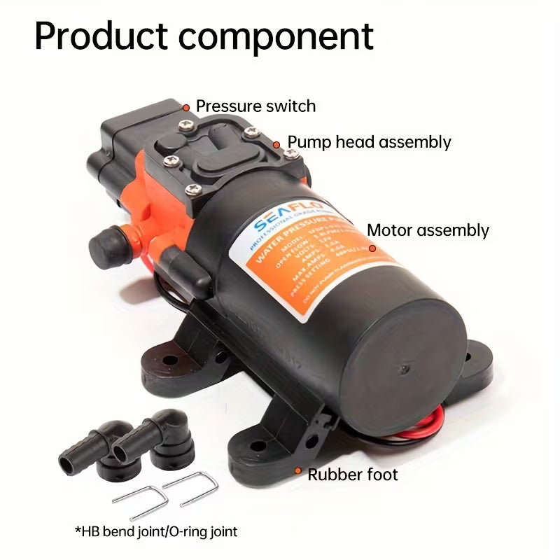 Marine Water Pump – Auto Priming, 35PSI, 12V Diaphragm for Boats, RV & Caravans (No Battery)