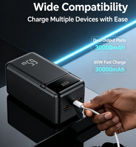 30000mAh Laptop Power Bank - 65W PD Fast Charging High Power Portable Charger