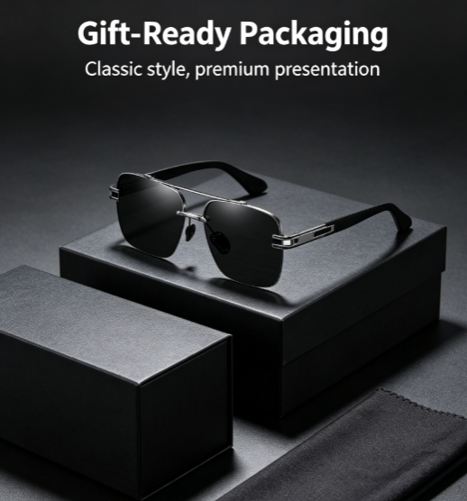 Trendy Polarized Sunglasses - Large Double-Bridge Metal Frame for Driving, Fishing and Sun Protection