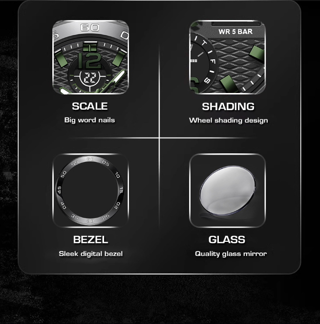 Men's Waterproof Digital Sports Watch – Luminous Dial, Alarm, Stopwatch, Date Display, Durable Resin Case & Silicone Strap, Ideal for Running, Swimming & Daily Wear