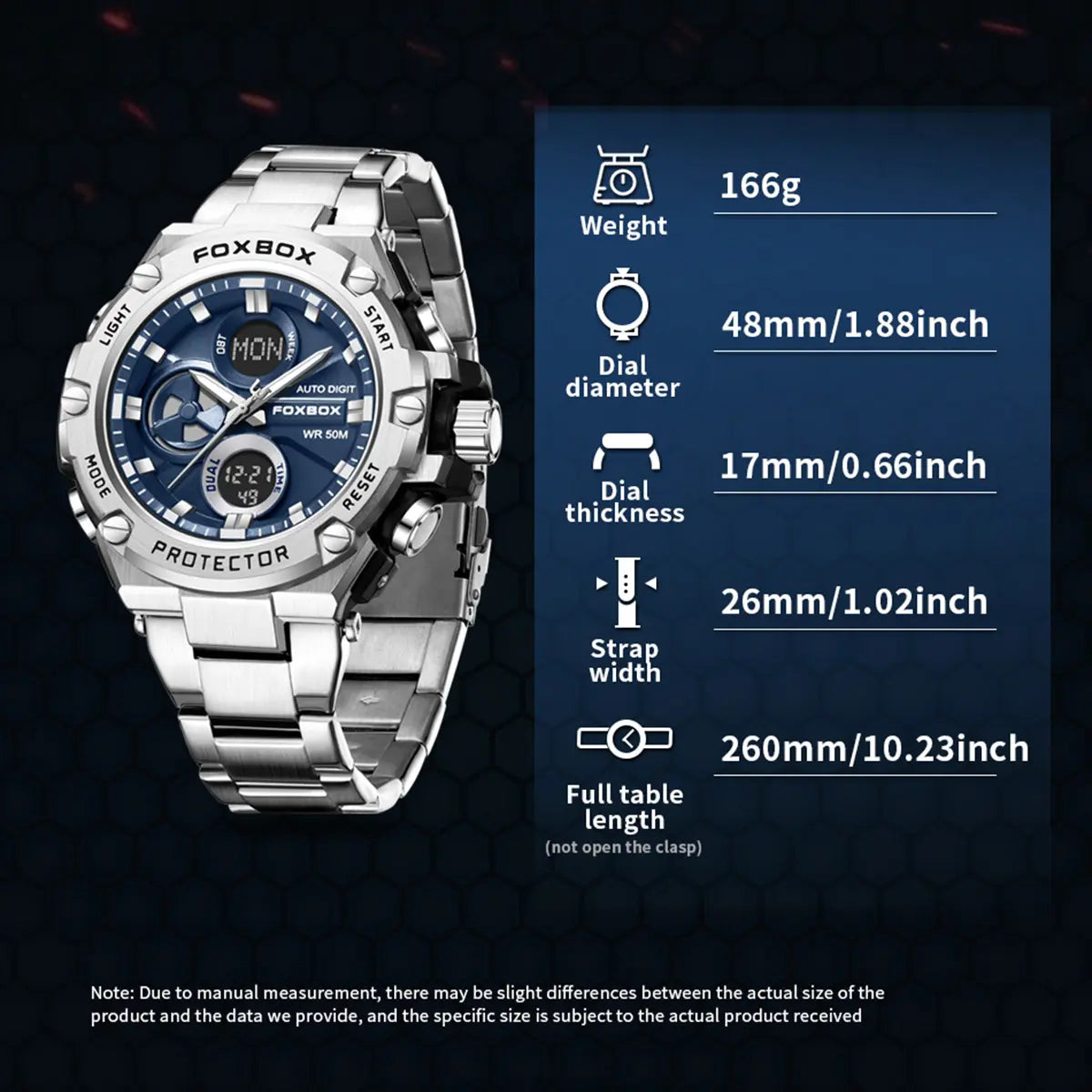 Foxbox Men's Fashion Multifunctional Sports Watch - Water Resistant Alloy Case, Stainless Steel Strap, Electronic Quartz