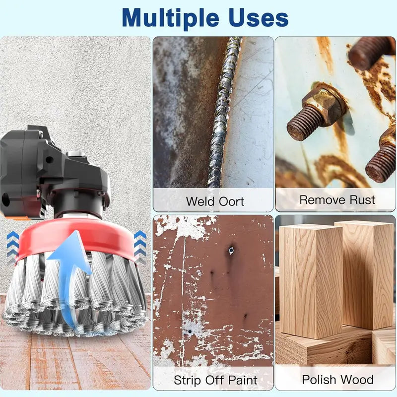 7-Piece Carbon Steel Wire Wheel Brush Set - 3"-4" Knotted and Crimped Cup Brushes, M14 Threaded Arbor for Angle Grinders