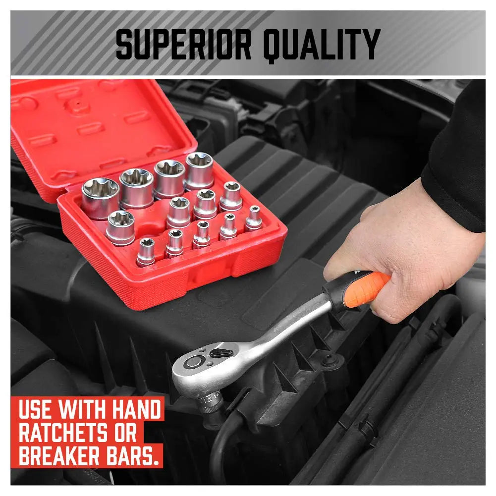 14-Piece E-Torx Socket Set - Premium Female Torx Sockets E4-E24, External Star Socket Tool Kit