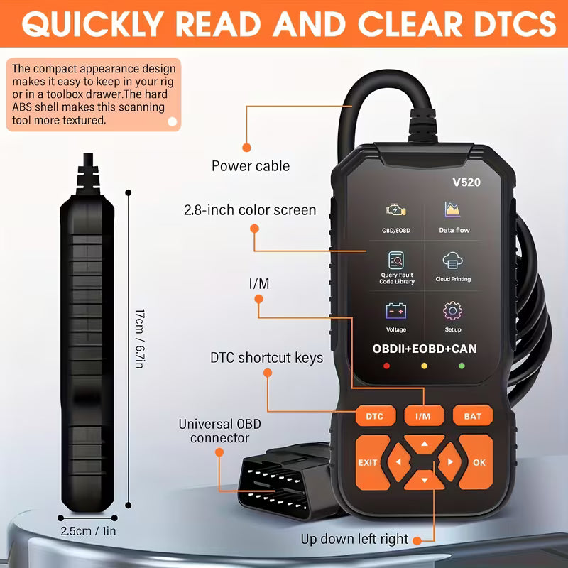 OBD2 Scanner – Engine Code Reader & Reset Tool, Compatible with All OBDII/EOBD Vehicles (No Battery Required)