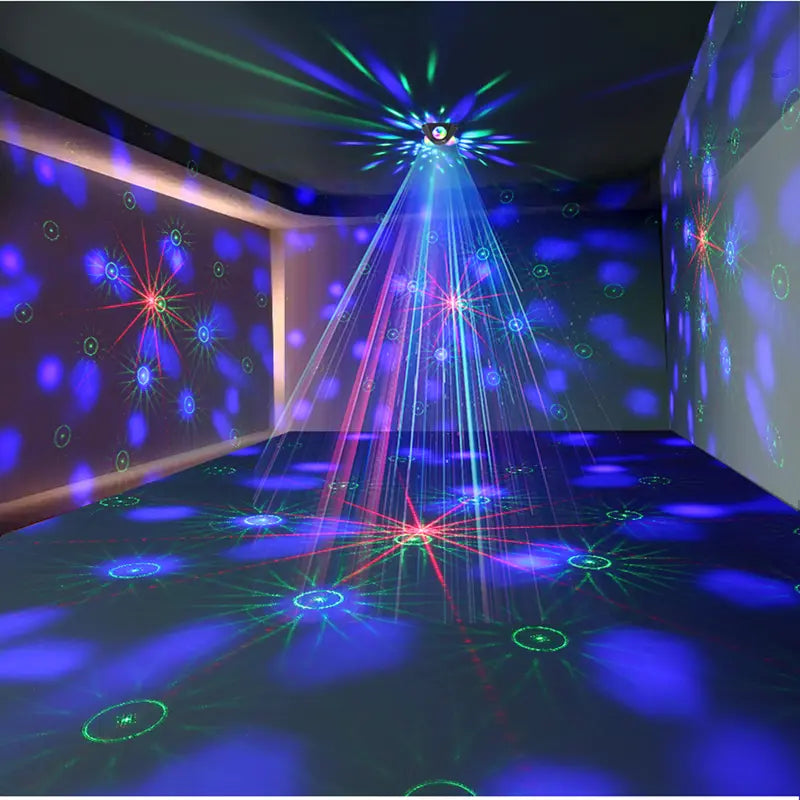 4-in-1 RGB Disco Party Light Kit - 3 RGB Units with Red and Green Pattern, Strobe and Laser Beam LEDs for Parties and Stage (Batteries Not Included)