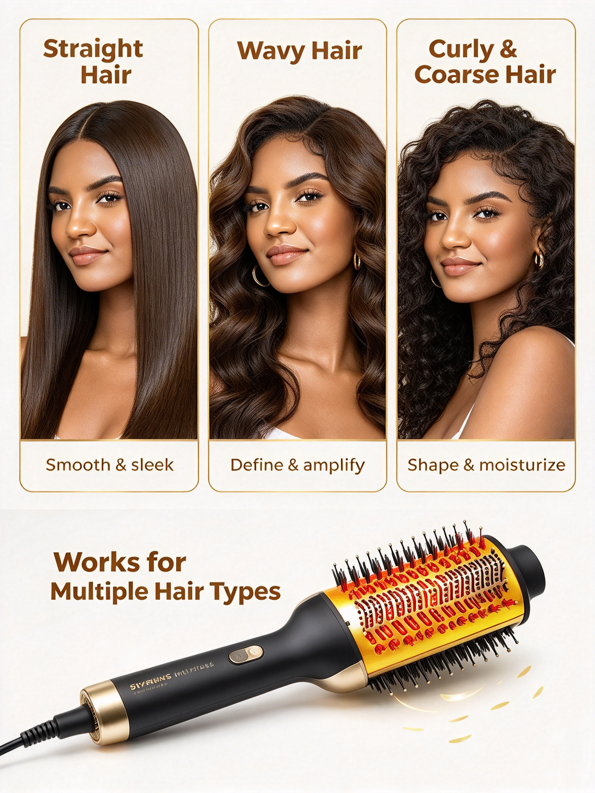 3-in-1 Multifunctional Hair Styler - Hot Air Brush, Curling Iron and Straightener Comb for Blow Drying and Styling
