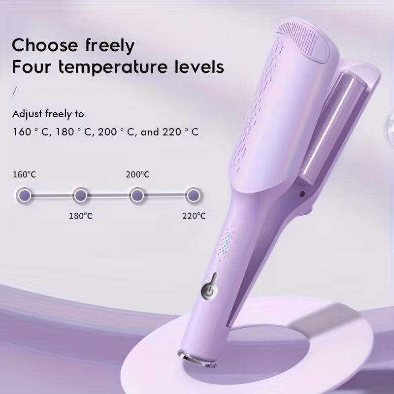UK Plug 32mm Wave Curling Iron – Adjustable Temp, Deep U-Shaped Curls (Purple)