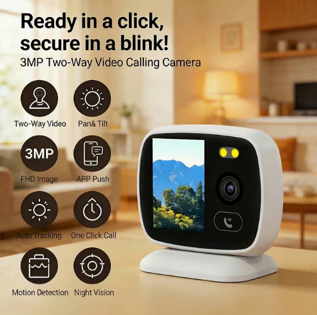 2-Way Audio/Video Security Camera with 2.8" Display & PTZ – AI Motion Detection, Indoor WiFi Cam with Speaker, Phone App Control, Color Display, for Puppy/Cat/Dog Monitoring & Home Surveillance