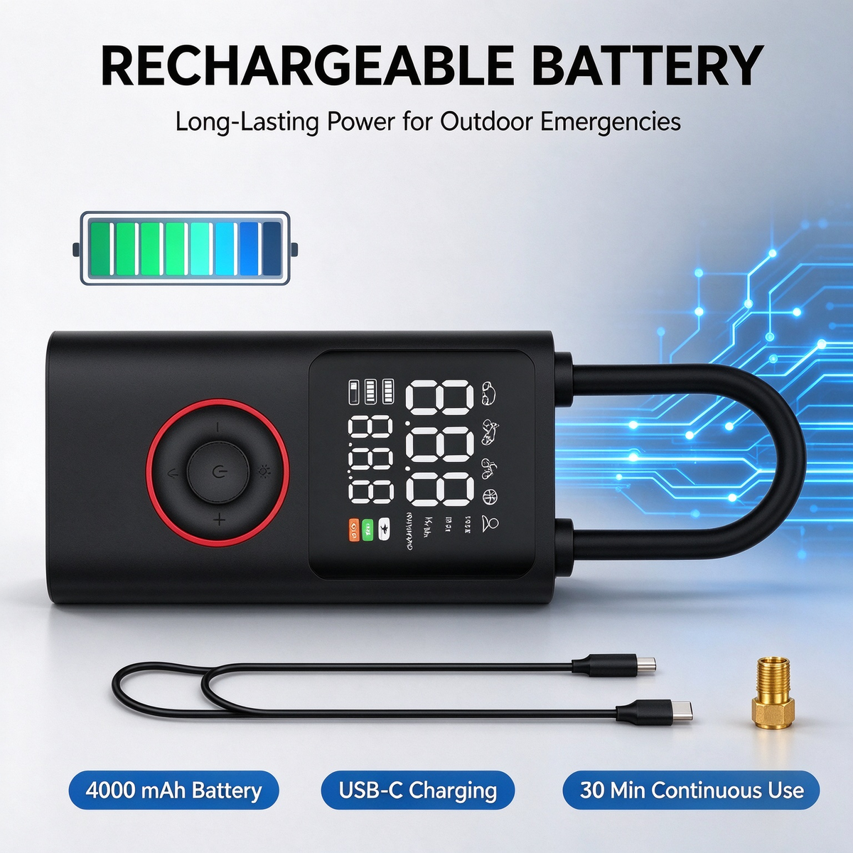 Portable Car Air Pump - Lithium Battery Model for Car, Bicycle & Electric Tires, Handheld Cordless Air Pump with Fast Inflation