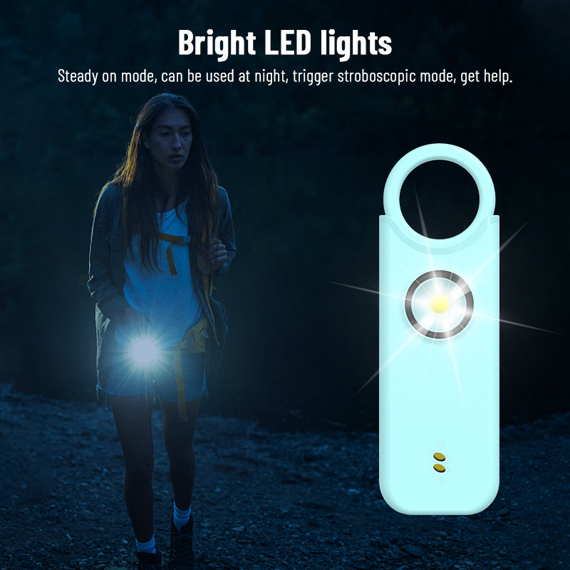 A personal safety alarm specially designed for children and women - with a loud volume, a flashing light, a keychain design, and multiple color options available.