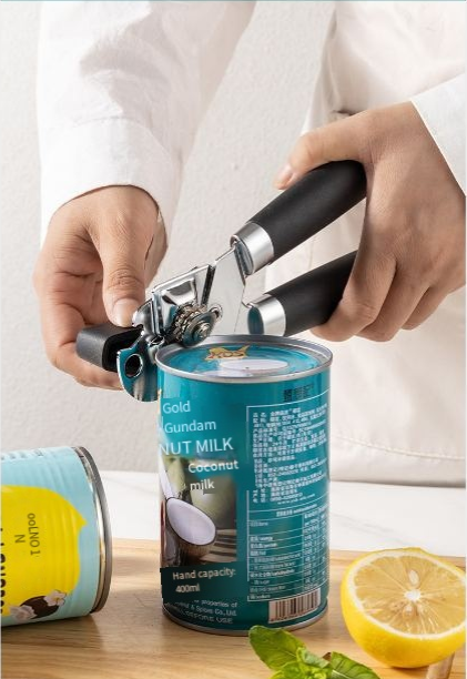 Black Stainless Steel Can Opener, Smooth Edge Manual Can & Bottle Opener with Soft Non-Slip Handle, Rust Proof Oversized Turn Knob, Multifunctional Kitchen Tool