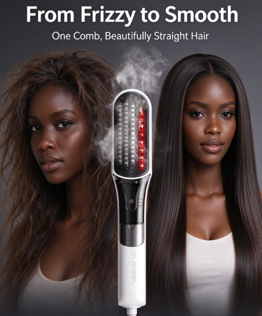 Multifunctional Spray Hair Straightener Brush - 2-in-1 Straighten and Curl with Steam Mist for Frizzy Hair