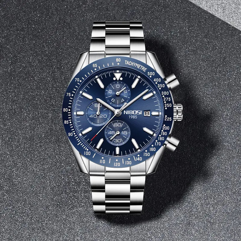 NIBOSI Men's Chronograph Quartz Watch – Sporty, Long-Lasting, Precision, Self-Luminous, Water-Resistant, Luminous Date Display, Stylish Casual Timepiece, Classic Elegant Gift for Men