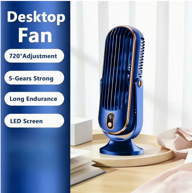 Dual Motor 720° All-Round Cooling Fan – Ultra Quiet USB Desk Fan, Ideal for Home, Office, Bedroom, Travel, Camping, RV & Outdoor