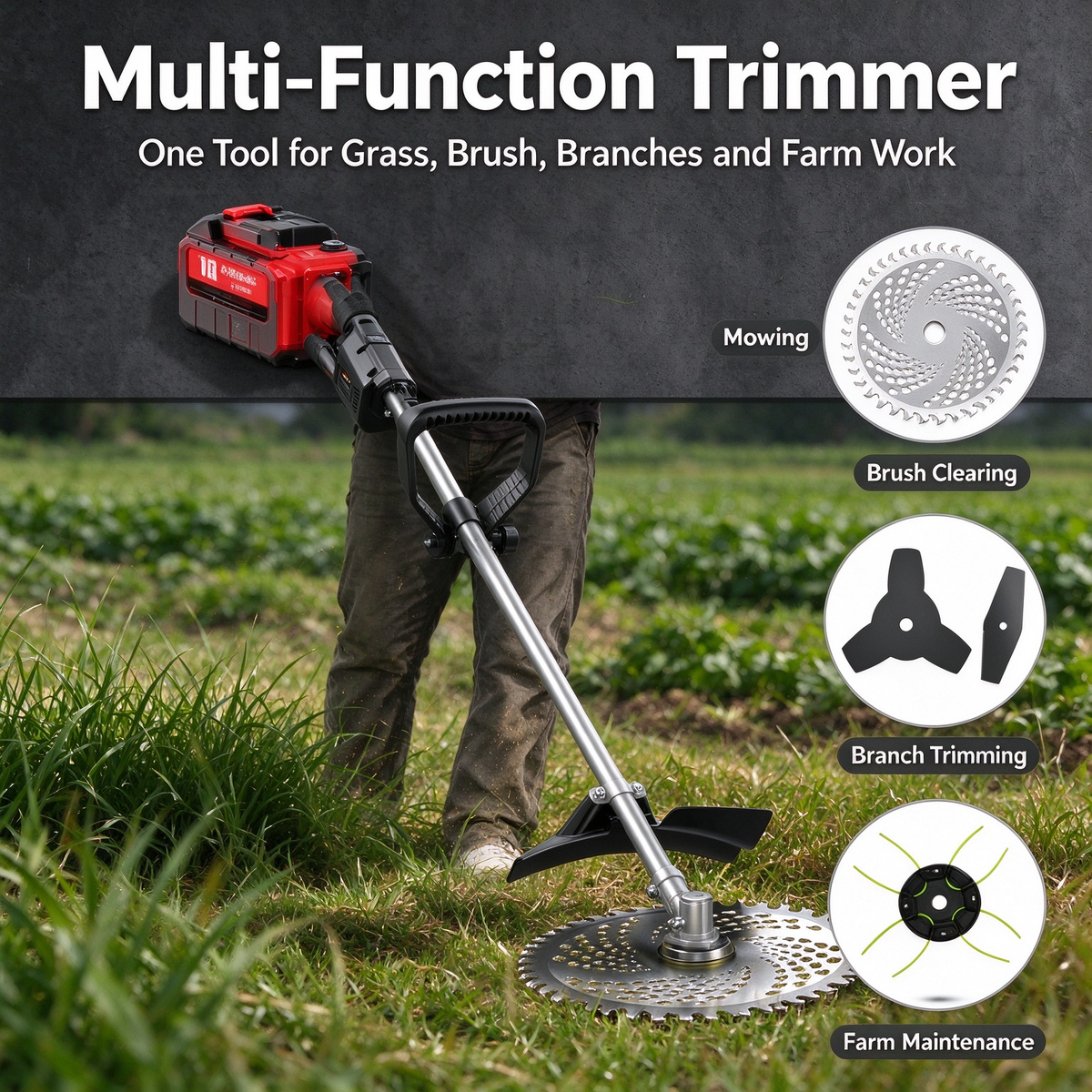 Rear-Mounted Lawn Mower - Small Household Grass Trimmer, High-Power Rechargeable Weed Eater, Lithium Battery Lawn Trimmer Must-Have Tool