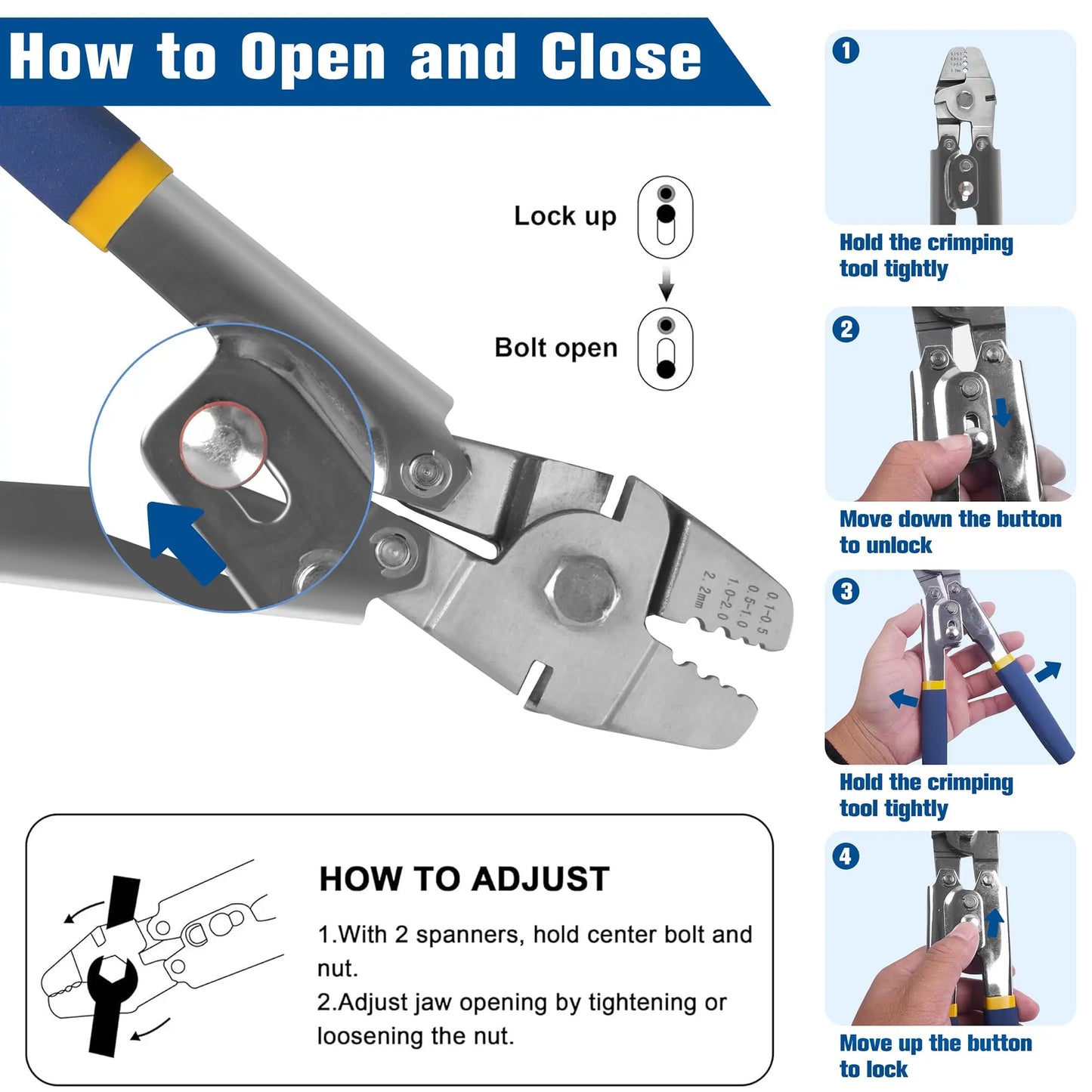 Wire Rope Hand Crimping Pliers Set – for Copper & Aluminum Oval Sleeves & Stop Sleeves, 0.1–2.2mm Wire Range