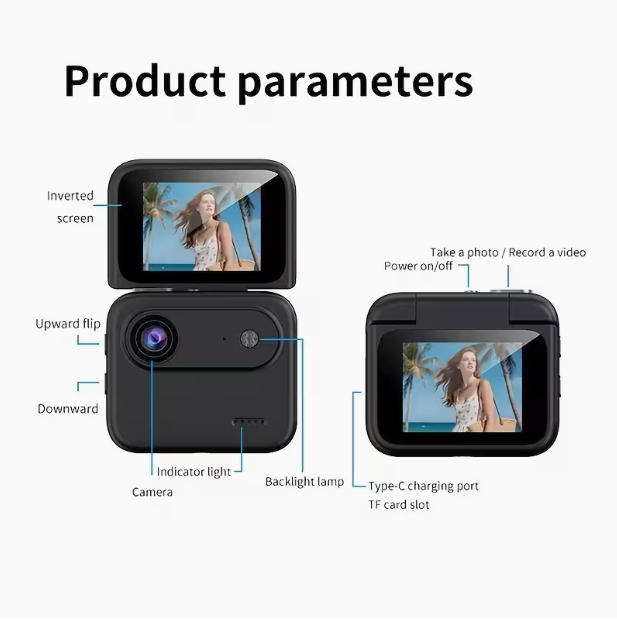 4K Flip Screen Thumb Action Camera – Anti-Shake, Wide-Angle, Lightweight, for Vlog & Travel, Includes 32GB Memory Card, USB Reader & Type-C Adapter