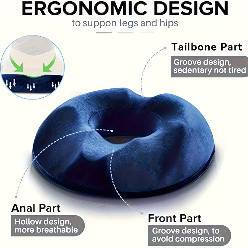Memory Foam Donut Pillow – Coccyx Seat Cushion for Hemorrhoid, Pregnancy & Tailbone Relief